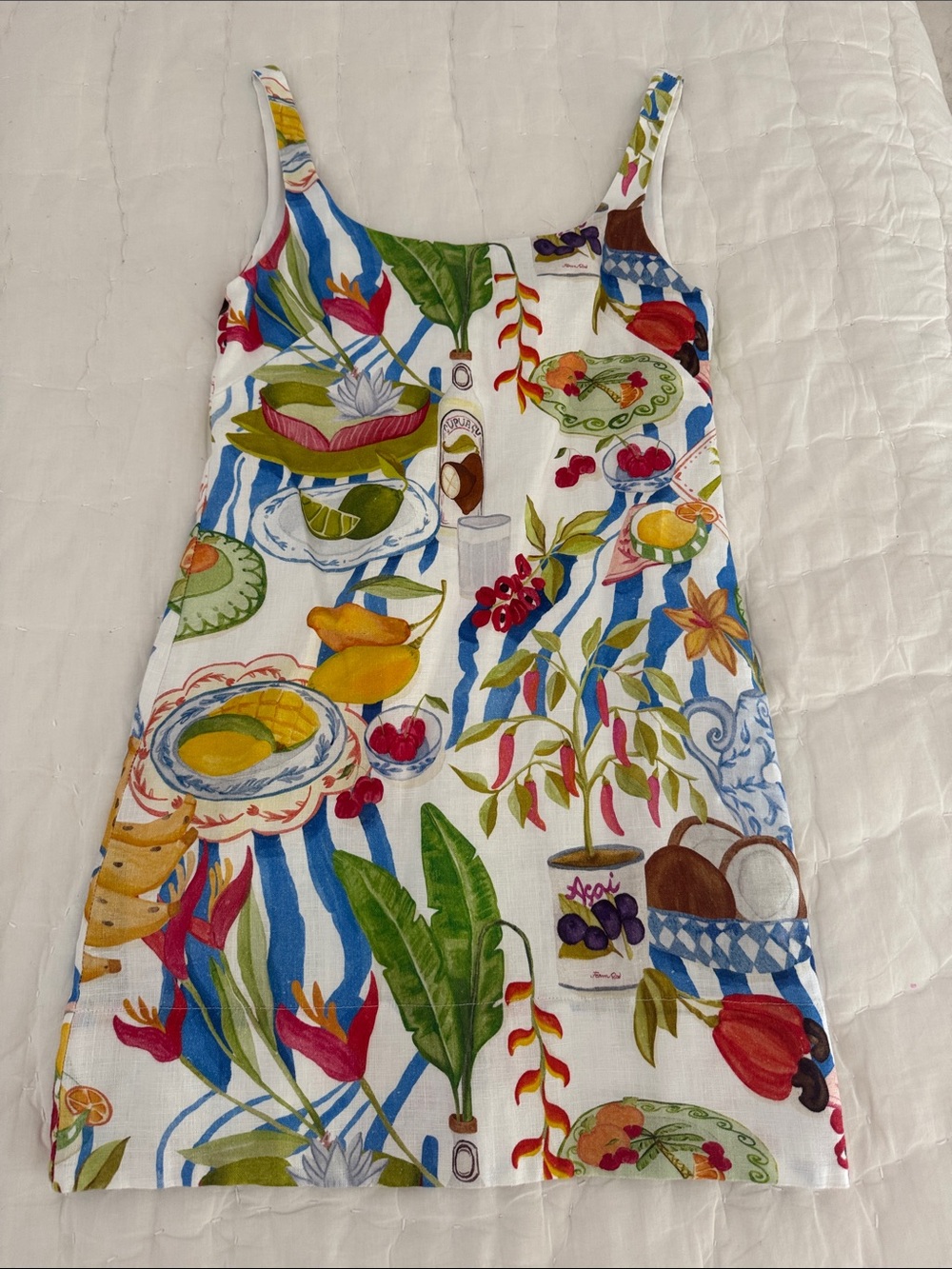 FARM Rio White Multicolor Tropical Fruit Print Mini Dress